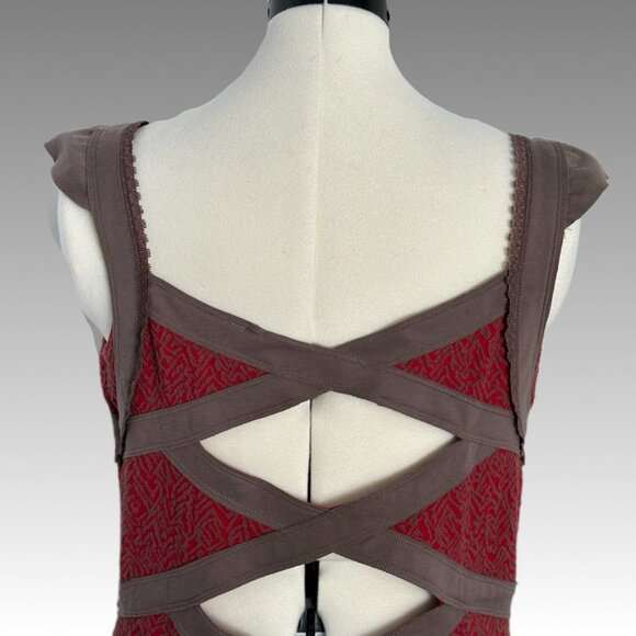 Free People Cross My Heart Bodycon Cut Out Red Brown Knit Dress Large Boho Indie - Picture 7 of 12